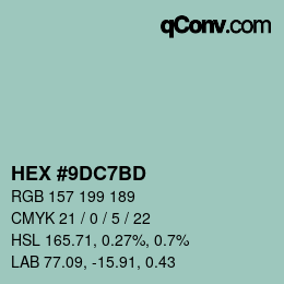 カラーコード: HEX #9DC7BD | qconv.com