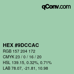 Color code: HEX #9DCCAC | qconv.com
