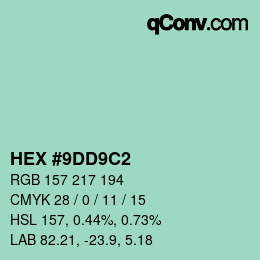 カラーコード: HEX #9DD9C2 | qconv.com