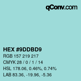 カラーコード: HEX #9DDBD9 | qconv.com
