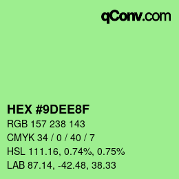 Color code: HEX #9DEE8F | qconv.com