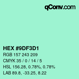 Color code: HEX #9DF3D1 | qconv.com