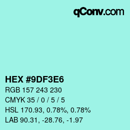 Color code: HEX #9DF3E6 | qconv.com
