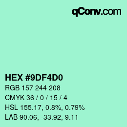 Color code: HEX #9DF4D0 | qconv.com