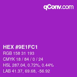 颜色代码: HEX #9E1FC1 | qconv.com
