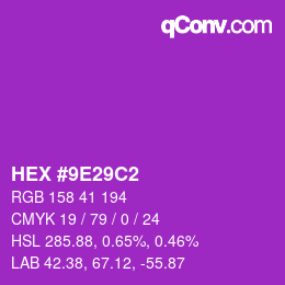 颜色代码: HEX #9E29C2 | qconv.com