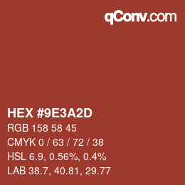 Color code: HEX #9E3A2D | qconv.com