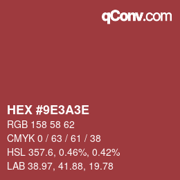 Color code: HEX #9E3A3E | qconv.com