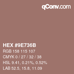 颜色代码: HEX #9E736B | qconv.com