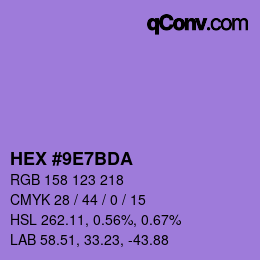 カラーコード: HEX #9E7BDA | qconv.com