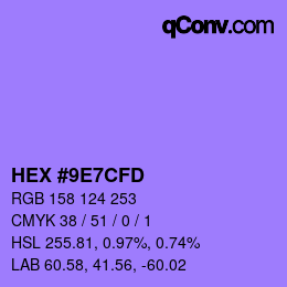 カラーコード: HEX #9E7CFD | qconv.com