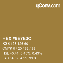 Color code: HEX #9E7E3C | qconv.com