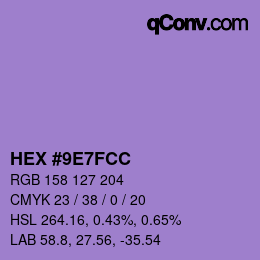 カラーコード: HEX #9E7FCC | qconv.com