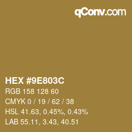 Farbcode: HEX #9E803C | qconv.com