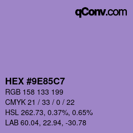 Color code: HEX #9E85C7 | qconv.com