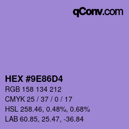 カラーコード: HEX #9E86D4 | qconv.com