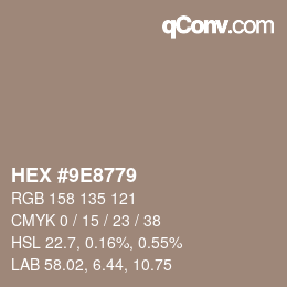 Farbcode: HEX #9E8779 | qconv.com