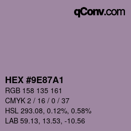 颜色代码: HEX #9E87A1 | qconv.com