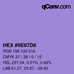 カラーコード: HEX #9E87D8 | qconv.com