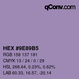 颜色代码: HEX #9E89B5 | qconv.com
