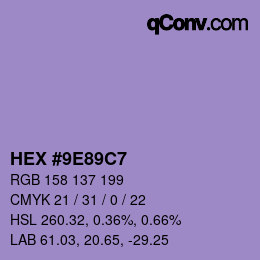 Color code: HEX #9E89C7 | qconv.com