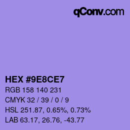 Color code: HEX #9E8CE7 | qconv.com