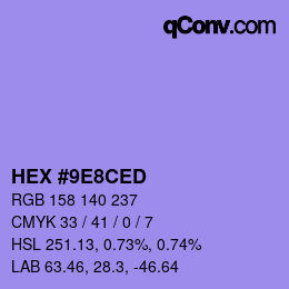 Color code: HEX #9E8CED | qconv.com