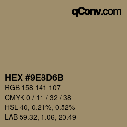 Farbcode: HEX #9E8D6B | qconv.com