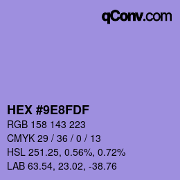 Color code: HEX #9E8FDF | qconv.com