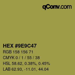 Color code: HEX #9E9C47 | qconv.com