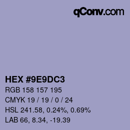 颜色代码: HEX #9E9DC3 | qconv.com