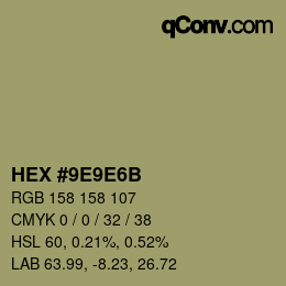 Color code: HEX #9E9E6B | qconv.com