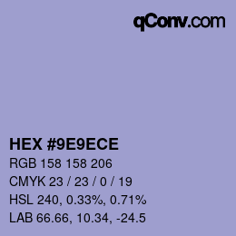Color code: HEX #9E9ECE | qconv.com