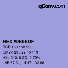 Color code: HEX #9E9EDF | qconv.com