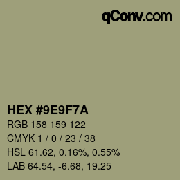 Color code: HEX #9E9F7A | qconv.com