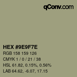 Color code: HEX #9E9F7E | qconv.com