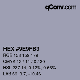 Farbcode: HEX #9E9FB3 | qconv.com