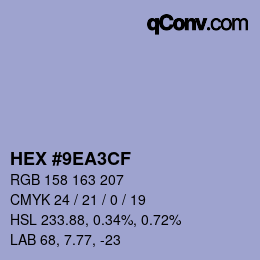 Code couleur: HEX #9EA3CF | qconv.com