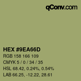 Color code: HEX #9EA66D | qconv.com