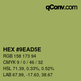 Color code: HEX #9EAD5E | qconv.com