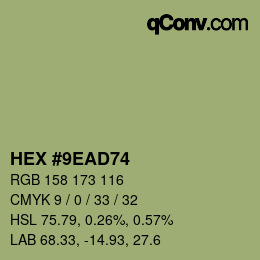カラーコード: HEX #9EAD74 | qconv.com