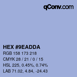 カラーコード: HEX #9EADDA | qconv.com