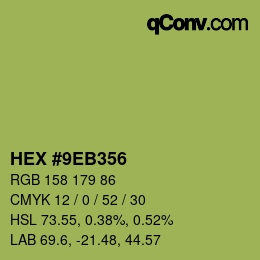 Farbcode: HEX #9EB356 | qconv.com