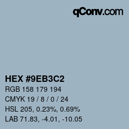 カラーコード: HEX #9EB3C2 | qconv.com