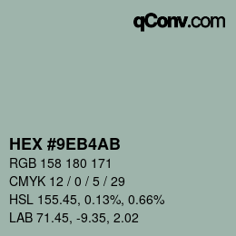 Color code: HEX #9EB4AB | qconv.com