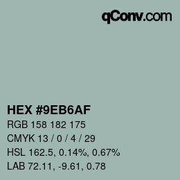 Color code: HEX #9EB6AF | qconv.com