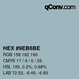 カラーコード: HEX #9EB6BE | qconv.com