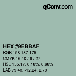 カラーコード: HEX #9EBBAF | qconv.com