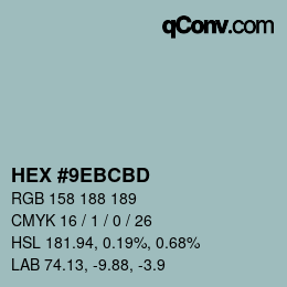 颜色代码: HEX #9EBCBD | qconv.com