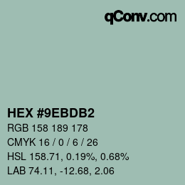 颜色代码: HEX #9EBDB2 | qconv.com